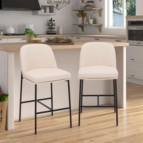 Miniatura 7 de COLAMY Taburetes de bar con respaldo, taburetes de bar de altura de mostrador, taburetes tapizados con patas de madera para cocina, isla de comedor