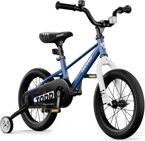 Miniatura 7 de lecoco Bicicleta infantil para niños y niñas, bicicleta infantil de 14, 16, 18 pulgadas, con ruedas de entrenamiento, frenos de pedal, freno de mano