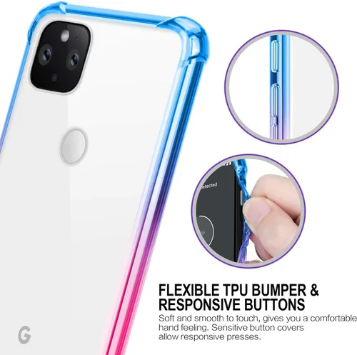 Miniatura 3 de Funda para Google Pixel 5, funda transparente con bonito degradado para teléfono, TPU reforzado, parte trasera de policarbonato duro, funda