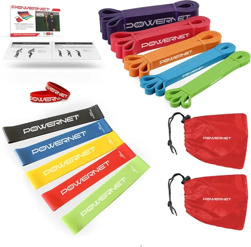 PowerNet Resistance Bands, Heavy Duty & Regular Resistance Color-Coded Exercise Bands, Workout Equipment for Home Gym, Progressive Elastic Bands for