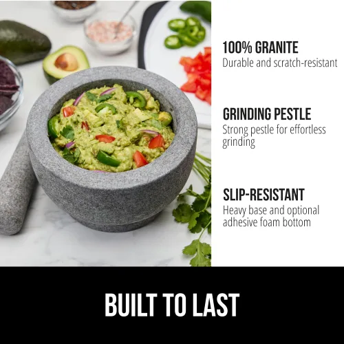 Miniatura 2 de GORILLA GRIP Juego de mortero y mazo XL de servicio pesado con base antideslizante, 4 tazas, 100% piedra de granito molcajete tazón de guacamole