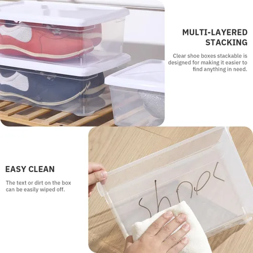 Miniatura 4 de 8 cajas de plástico para zapatos, contenedores de almacenamiento apilables transparentes con tapas, cajas de almacenamiento rectangulares Blanco