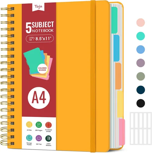 Miniatura 20 de Cuadernos de espiral con tapa dura para el trabajo con divisores y pestañas removibles, de 8.5"x11" con 5 divisiones para tomar notas y organizador