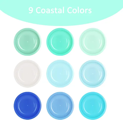 Miniatura 6 de Youngever Juego de 9 vajilla de plástico de 54 piezas, colores costeros, juego de comedor para niños pequeños, vasos, platos, cuencos, juego