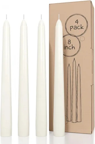 Miniatura 70 de CANDWAX Paquete de 4 velas cónicas blancas, sin goteo, de combustión lenta, sin perfume, de 12 pulgadas, ideales para mesa de comedor, candelabros