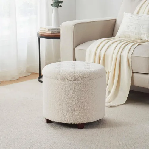 Miniatura 7 de Ornavo Home Decor Otomana Redonda con Almacenamiento, Silla Taburete de Tocador Redondo Otomana Puf con Almacenamiento para Sala de Estar
