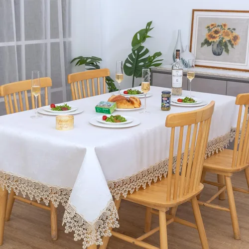 Miniatura 11 de Camino de mesa rectangular de granja de encaje beige premium, impermeable, a prueba de aceite, a prueba de derrames, antiencogimiento, suave