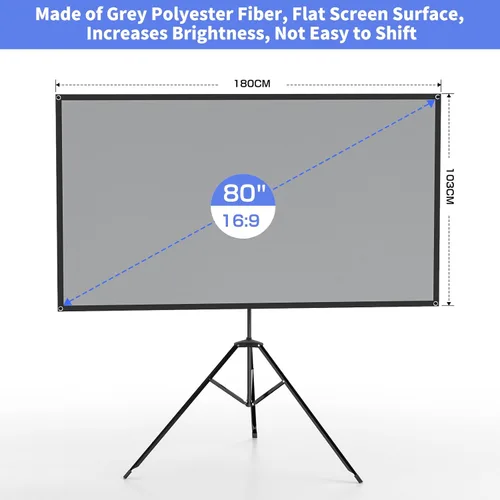 Miniatura 8 de WASJOYE Pantalla Proiector de 80 pulgadas con soporte, pantalla de proiector portátil HD 16:9 4K, pantalla de proyector interior de 1.2 ganancia