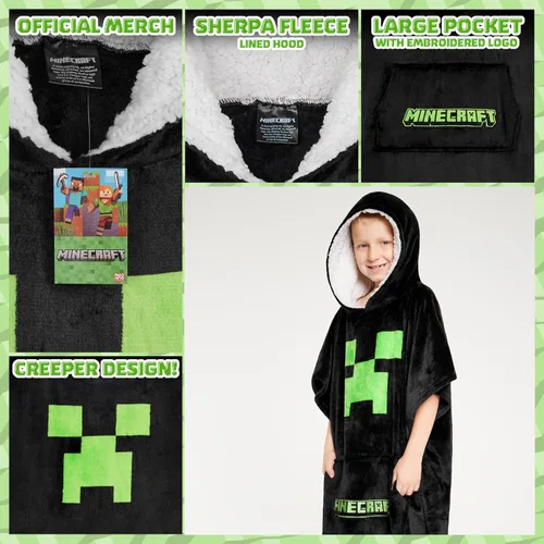 Miniatura 4 de Minecraft Manta con capucha para niños, adolescentes, talla única, poncho de forro polar suave de gran tamaño, acogedora manta con capucha, regalos