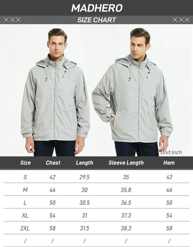 Miniatura 6 de Chaqueta impermeable rompevientos ligera para hombre con capucha extraíble