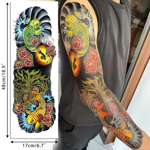 Miniatura 5 de Aresvns Tatuajes temporales de brazo completo para hombres y mujeres (19 x 7 pulgadas), tatuajes de manga impermeable y de larga duración