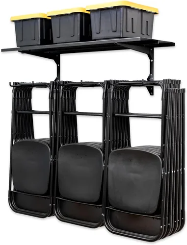 Miniatura 7 de StoreYourBoard Estante de almacenamiento para sillas triple – Estante de sillas plegables resistente para la organización del hogar y la cochera