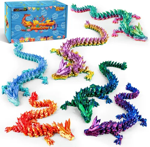 Miniatura 10 de Juego de 12 dragones impresos en 3D, cesta de Pascua, regalos para niños y niños, dragones flexibles articulados de 4.4 a 6 pulgadas, decoración