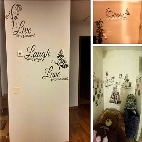 Miniatura 5 de Live Love Laugh - Juego de 3 calcomanías motivacionales para pared, calcomanías de pared inspiradoras para la familia (18 x 39 pulgadas, negro)