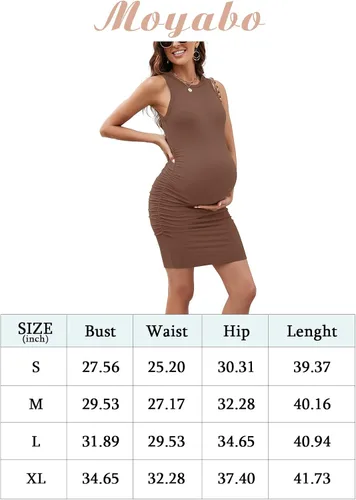 Miniatura 6 de Moyabo Vestido sin mangas de maternidad, vestido ajustado de verano fruncido lateral para uso diario o baby shower