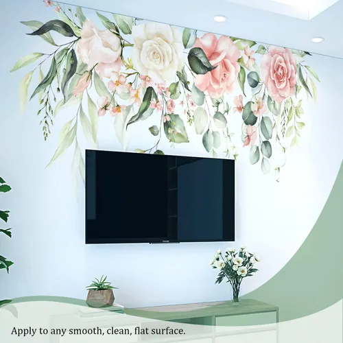 Miniatura 5 de Calcomanías de pared de flores y hojas para despegar y pegar, calcomanías grandes de vinilo floral para colgar, vid extraíble, decoración del hogar