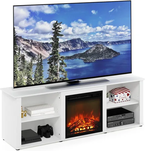 Miniatura 27 de Furinno Soporte clásico de TV de 70 pulgadas con chimenea, roble francés gris gris roble francés
