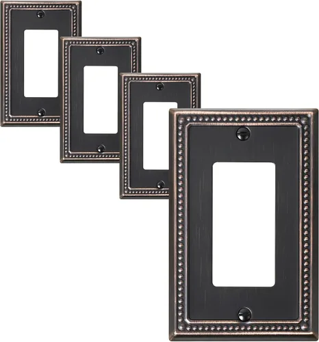 Miniatura 126 de Paquete de 4 placas de cubierta para interruptor de luz de palanca individual, cubiertas decorativas de perlas, placa de pared de metal almendra