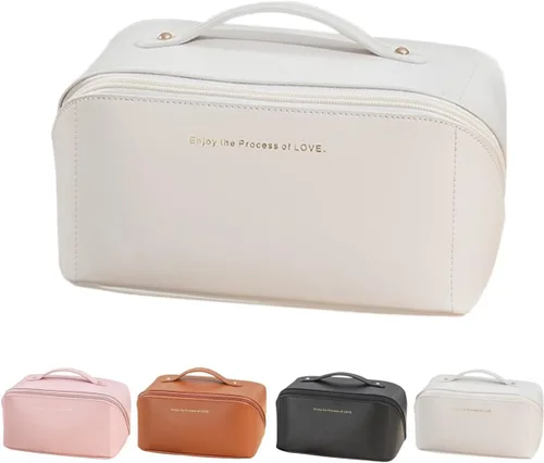 Miniatura 20 de Bolsas de maquillaje a cuadros de gran capacidad, bolsas de cosméticos portátiles de viaje, bolsa de aseo abierta y plana para mujeres y niñas