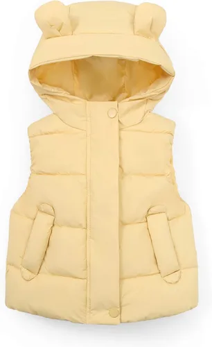 Miniatura 2 de Chaleco de plumón para bebés y niñas, lindo abrigo de algodón con capucha con orejas de oso para invierno, chaleco cálido para niños