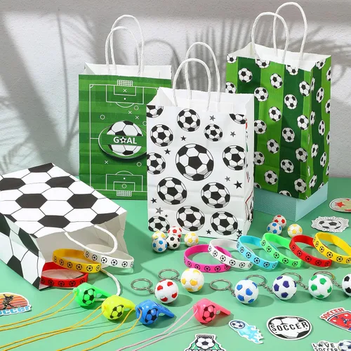 Miniatura 5 de Hiboom 110 recuerdos de fiesta de fútbol incluyen 12 bolsas de regalo, 12 silbatos, 12 borradores de bolas 3D, 12 llaveros, 12 pulseras de silicona