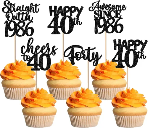 Miniatura 20 de Paquete de 30 adornos para cupcakes de 10º cumpleaños con purpurina recta hacia fuera de 2016, Happy 10th Ten Awesome Since 2016, 10 fabulosas