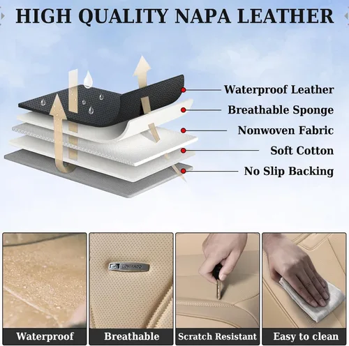 Miniatura 5 de Coverado - Juego completo de fundas de asiento delantero y trasero para automóvil, impermeable, piel de napa, protector, universal, para la mayoría