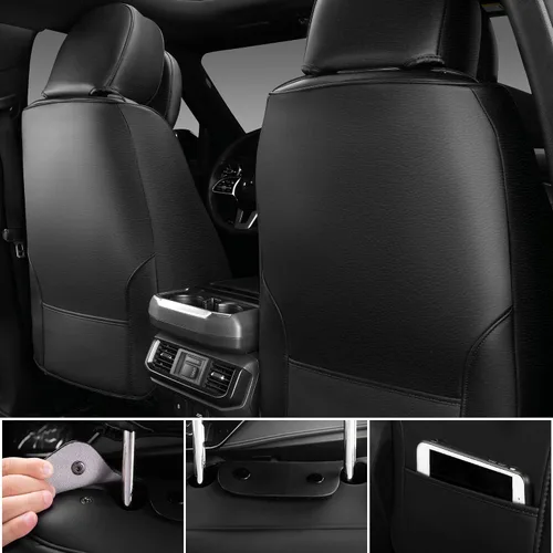 Miniatura 5 de CAR PASS Fundas de asiento de automóvil de piel de napa para 5 asientos, soporte lumbar de lujo, impermeables, transpirables, duraderas, todas