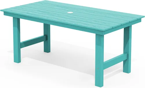 Miniatura 37 de SERWALL Juego de Mesa de Comedor de HDPE para Exteriores, Juego de 7 Piezas de Mesa de Comedor al Aire Libre con Mesa con Corte para Agujero de Gris