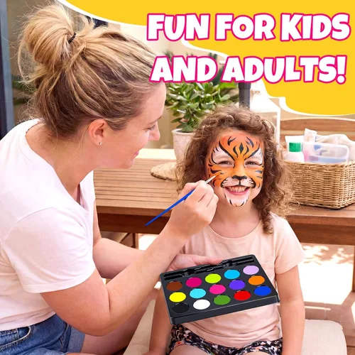 Miniatura 6 de Kit de pintura facial Drawdart para niños - 15 colores de pintura facial no tóxica a base de agua con plantillas y brochas - Kit de maquillaje