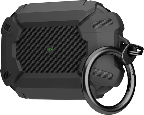 Miniatura 7 de elkson Compatible con AirPods Pro 2 1, funda segura con llavero rígido, parachoques de fibra de carbono, cuerpo completo, a prueba de golpes