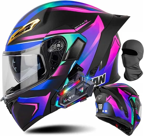Miniatura 14 de Cascos de motocicleta modulares con Bluetooth de doble visera, aprobados por DOT FMVSS 218, casco de motocicleta abatible de cara completa