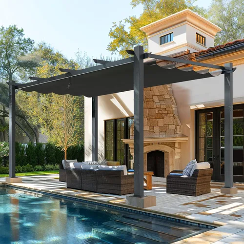 Miniatura 10 de MUPATER Pérgola al aire libre de 10 x 13 pies, pérgola de aluminio con toldo resistente a la intemperie para patio trasero, terraza y jardín
