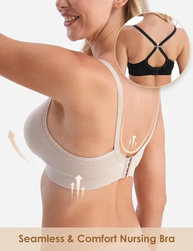 Miniatura 3 de HOFISH Sujetadores de lactancia materna para lactancia materna, paquete de 3 brasieres inalámbricos con cuello en V profundo para embarazo