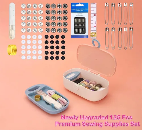 Miniatura 3 de FKOG Kit de proyecto de costura, 135 piezas de suministros de costura familiares de primera calidad, kit de reparación de hilo de coser, accesorios