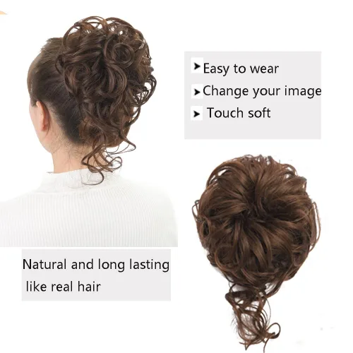 Miniatura 4 de Pieza de Cabello para Moño Desordenado, Extensión de Coleta Envolvente de Cabello Ondulado Súper Largo con Banda Elástica para Mujeres y Niñas CFQ