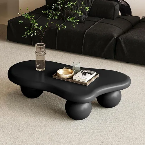 Miniatura 3 de Mesa de café irregular de 40" en forma de nube asimétrica Mesa de té de centro bajo con 3 patas esféricas para sala de estar, oficina, apartamento
