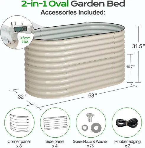 Miniatura 3 de Aoodor Aluzinc - Cama de jardín modular 2 en 1 elevada de metal, 63 pulgadas de largo x 32 pulgadas de ancho x 32 pulgadas de alto, maceta para Beige