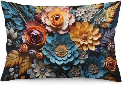 Miniatura 22 de Fundas de almohada florales azules de 12 x 20 pulgadas para primavera y verano, funda de cojín decorativa con cremallera, fundas de almohada