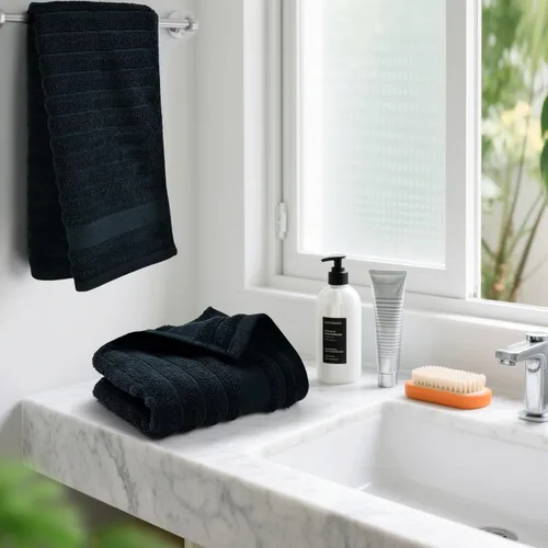 Miniatura 3 de Jacquotha Paquete de 2 toallas de mano de baño (negra) acanaladas, toallas faciales de algodón para habitación de invitados y spa, 13 x 29 pulgadas