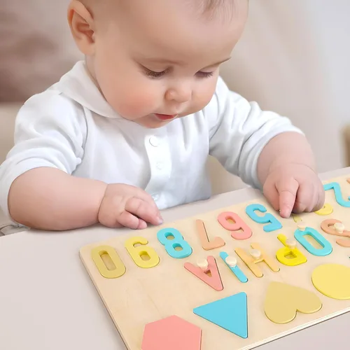 Miniatura 7 de Rompecabezas de nombres para bebés de 1 a 3 años, juguetes educativos de Navidad para niños de 1 a 3 años con número y formas, clavija y texto