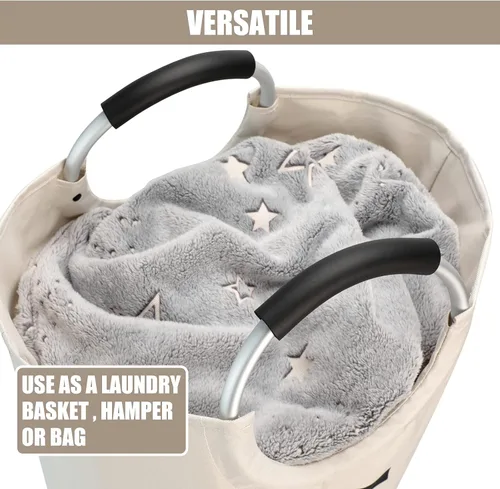 Miniatura 6 de DOKEHOM - Canasta de lavandería extragrande de 125 litros, bolsa de lavandería plegable, canasta de ropa alta y autónoma, contenedor de lavado Beige