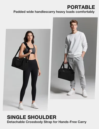 Miniatura 6 de Noozion Bolsa de gimnasio pequeña de 14 pulgadas para mujeres y hombres, mini bolsa de lona ligera con múltiples bolsillos, bolsa deportiva