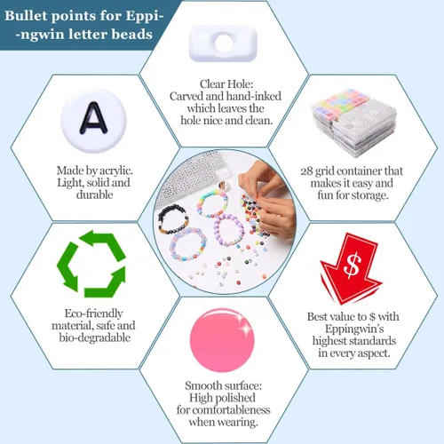 Miniatura 6 de Eppingwin 1400 cuentas de letras, cuentas acrílicas de 0.157 x 0.27 pulgadas, cuentas para hacer joyas, cuentas para hacer pulseras, cuentas