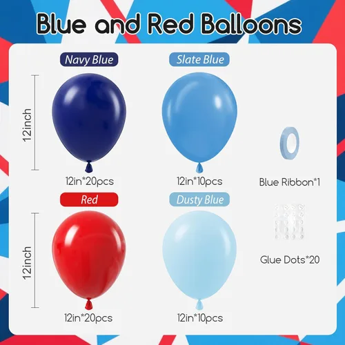 Miniatura 3 de 60 unidades de globos rojos y azules de 12 pulgadas con globos azul marino, azul pizarra y rojo polvoriento para decoraciones de baby shower, Azul