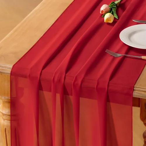 Miniatura 14 de Socomi Camino de mesa de gasa beige para verano, bohemio, rústico, de 10 pies, 29 x 120 pulgadas, decoración de camino de mesa de boda, decoración