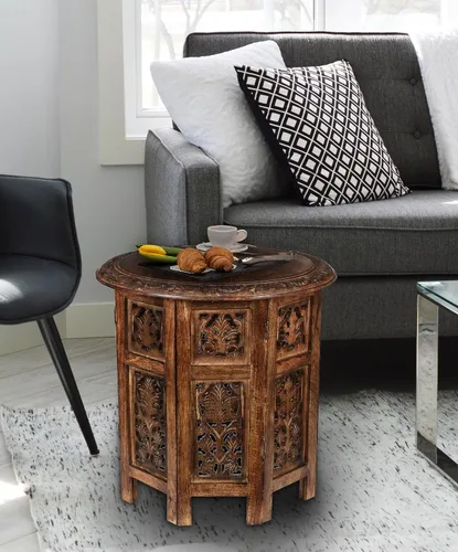 Miniatura 6 de Goroly Home Mesa auxiliar de madera, mesa auxiliar tradicional tallada a mano octogonal, espacios pequeños, entrada, granja, sala de estar, mesa
