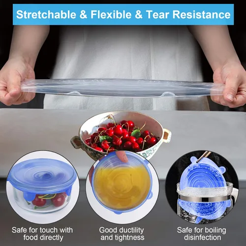 Miniatura 3 de YXYL 14 tapas reutilizables de silicona elásticas y selladas para almacenamiento de alimentos, cubiertas redondas flexibles de silicona