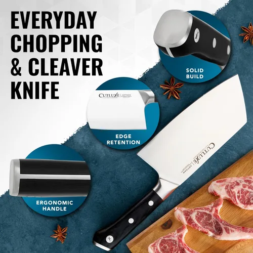 Miniatura 9 de Cutluxe Cuchillo Hendedor de Carne - Cuchillo Hendedor de Carnicero Pesado de 7", Hoja de Acero Alemán Extremadamente Afilada, Espiga Completa