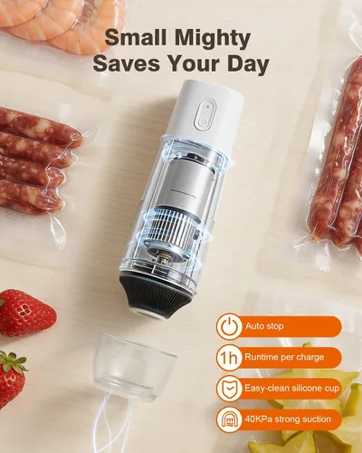 Miniatura 2 de Sellador al vacío para alimentos, diseño de chef para preservar la frescura, sellador al vacío manual compacto con 30 bolsas reutilizables, grado